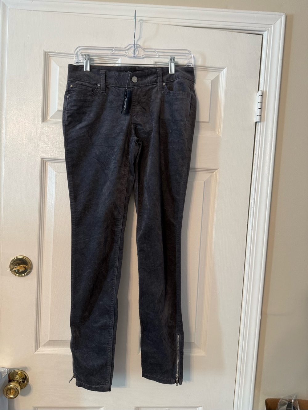 White House Black Market Straight-Leg Gray Women's Pants with Ankle Zips